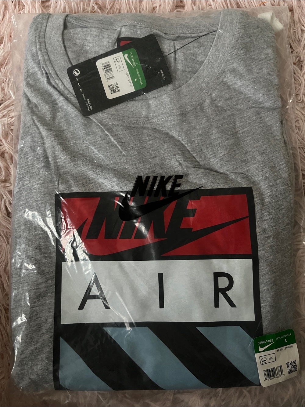 Nike Gray T-Shirt with Red, Black and Light Blue AIR Graphic